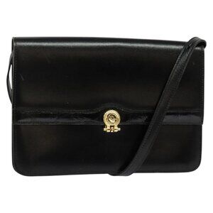 Authentic Christian Dior Shoulder Bag Leather Black Gold